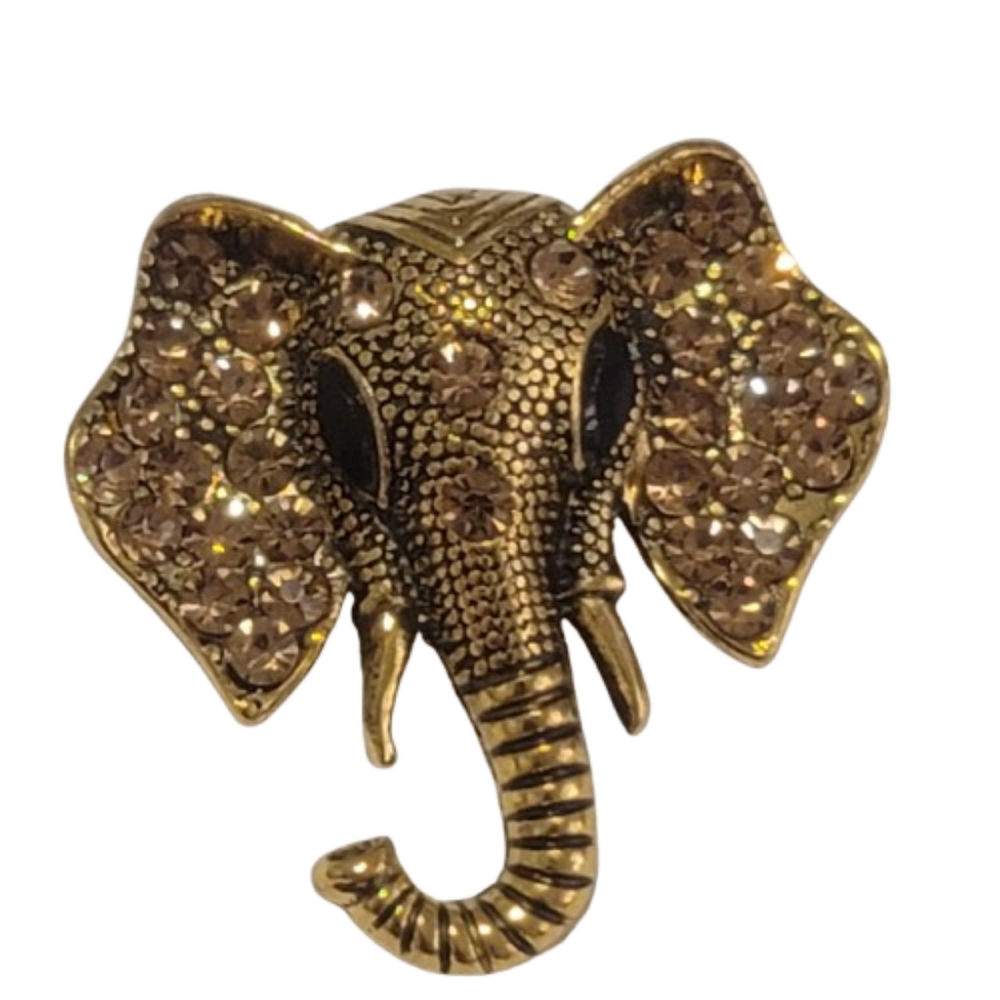 Gold Enamel Crystal Elephant Head Betsey Johnson Retro Animal Charm Brooch Pin